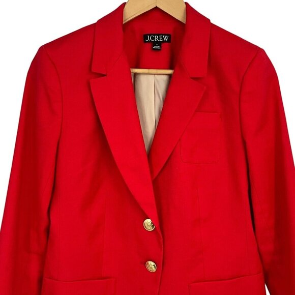 J Crew Helena Blazer Stretch Linen Belvedere Red Size 4 Casual Gold Buttons - Picture 2 of 13